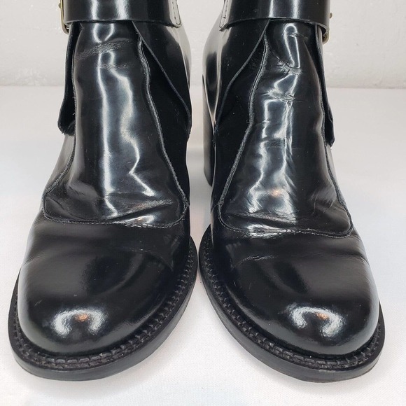 Arrichi Anthropologie Booties Black Patent Leather Heel Boots Womens Size 7 B - Picture 2 of 15